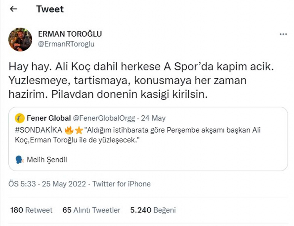 Erman Toroğlu'ndan Ali Koç'a hodri meydan: " Yüzleşmeye, tartışmaya açığım, pilavdan dönenin kaşığı kırılsın" 5