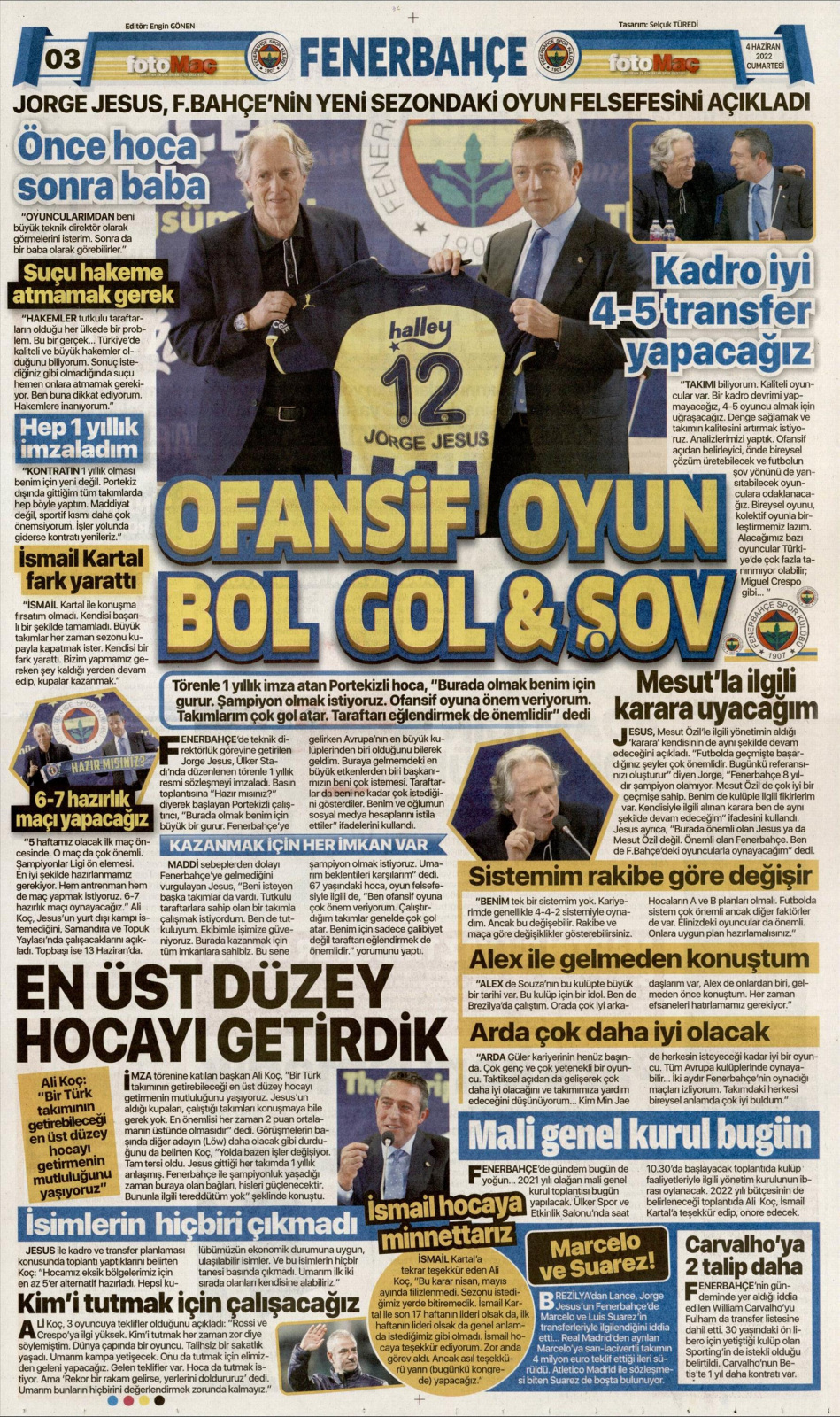 4  Haziran 2022 Cumartesi günün spor manşetleri | Fenerbahçe'de Jorge Jesus dönemi başladı 13