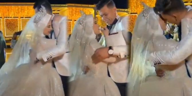 Düğünde başörtülü gelinin dudaklarına yapışan damat sosyal medyada olay oldu! "Az daha bekleyemedin mi haysiyetsiz herif!"