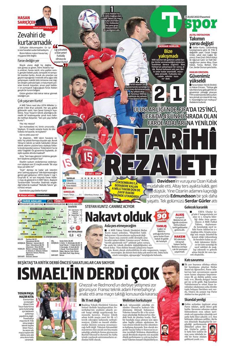 Günün spor manşetleri 26 Eylül 2022 Pazartesi | Spor gazetelerinin sayfaları! 9