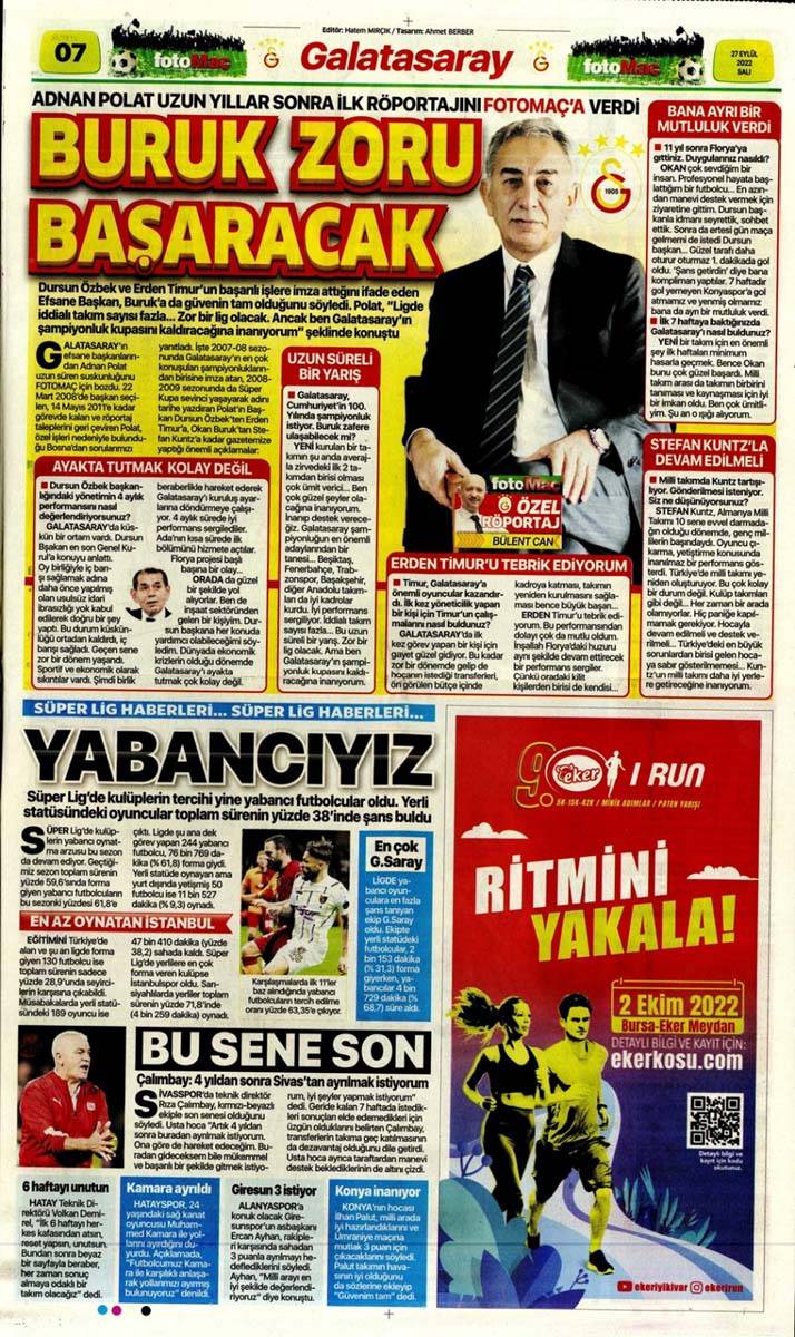 Günün spor manşetleri 27 Eylül 2022 Salı |İşte Beşiktaş, Fenerbahçe, Galatasaray ve Trabzonspor'dan son haberler 18