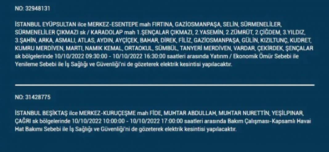 İstanbullular dikkat! O ilçelerde planlı elektrik kesintisi olacak! 22