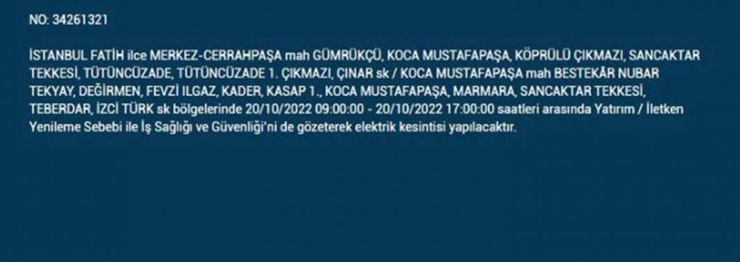 20 Ekim 2022 Perşembe günü elektrik kesintisi yaşanacak ilçeler 16