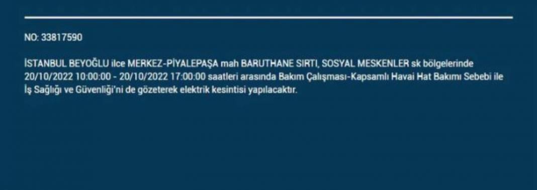 20 Ekim 2022 Perşembe günü elektrik kesintisi yaşanacak ilçeler 23