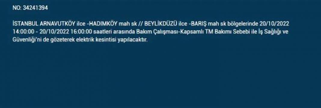 20 Ekim 2022 Perşembe günü elektrik kesintisi yaşanacak ilçeler 34