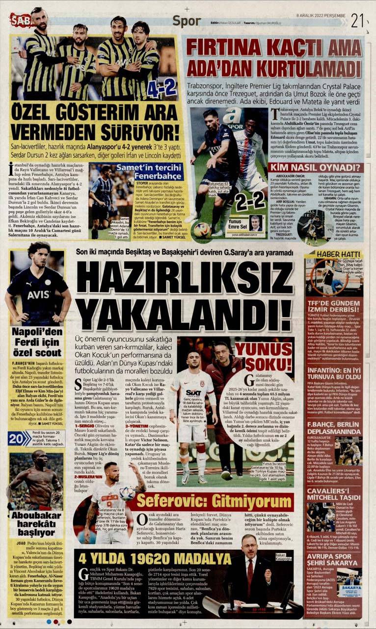 Gazete spor manşetleri 8 Aralık 2022 Perşembe| İşte Beşiktaş, Fenerbahçe, Galatasaray ve Trabzonspor'dan son gelişmeler 8