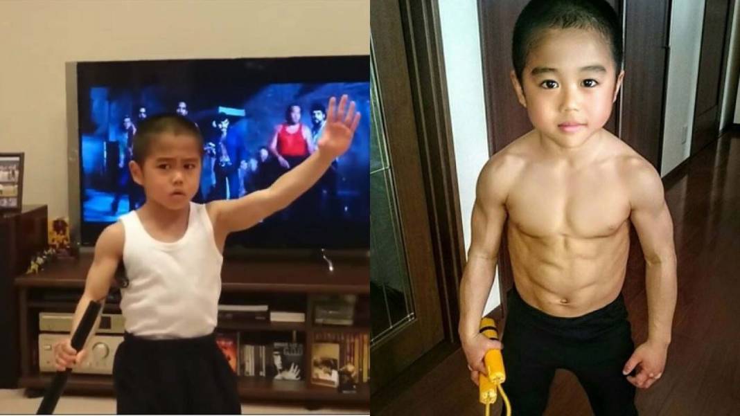 'Mini Bruce Lee'yi görenler inanamıyor! İki parmakla şınav çekiyor: Bruce Lee kadar havalı olmak istiyorum 1