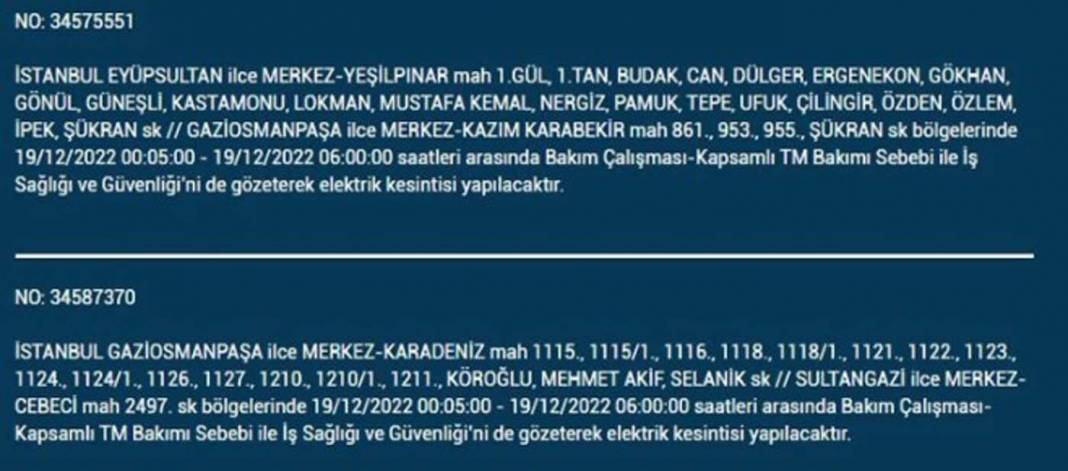 İstanbullular 19 Aralık'a dikkat, elektrik kesintisi bekleniyor! İşte planlı elektik kesintisinden etkilenecek ilçe ve mahalleler... 11