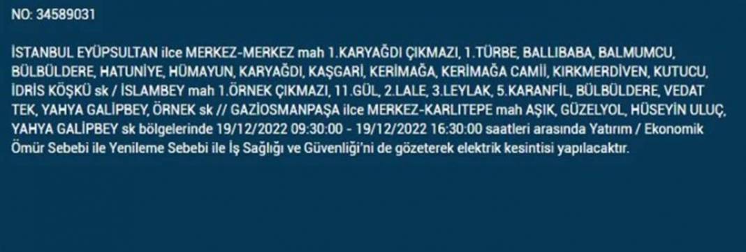 İstanbullular 19 Aralık'a dikkat, elektrik kesintisi bekleniyor! İşte planlı elektik kesintisinden etkilenecek ilçe ve mahalleler... 12