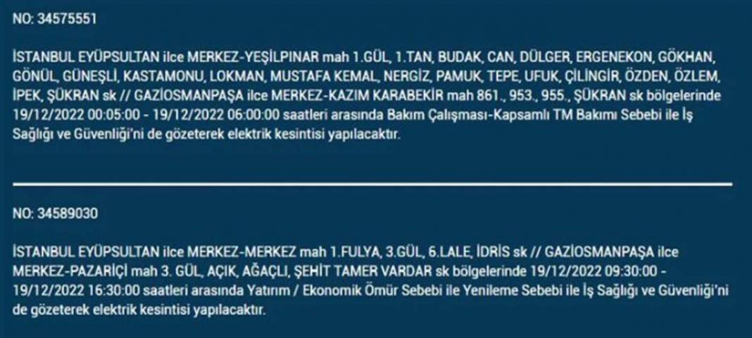 İstanbullular 19 Aralık'a dikkat, elektrik kesintisi bekleniyor! İşte planlı elektik kesintisinden etkilenecek ilçe ve mahalleler... 13