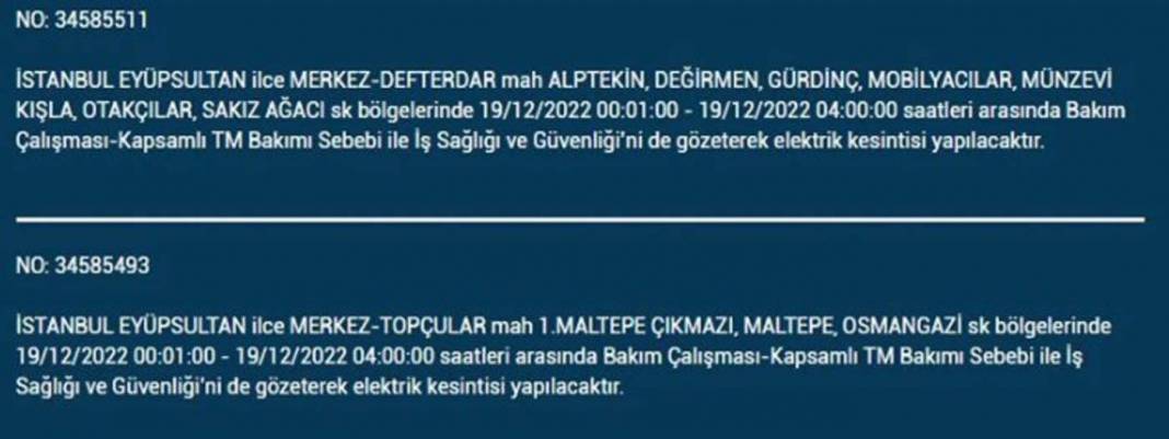 İstanbullular 19 Aralık'a dikkat, elektrik kesintisi bekleniyor! İşte planlı elektik kesintisinden etkilenecek ilçe ve mahalleler... 14