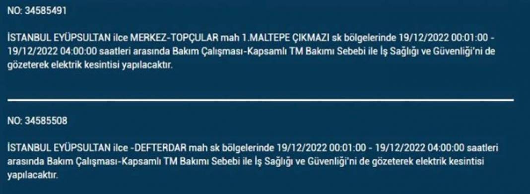 İstanbullular 19 Aralık'a dikkat, elektrik kesintisi bekleniyor! İşte planlı elektik kesintisinden etkilenecek ilçe ve mahalleler... 15