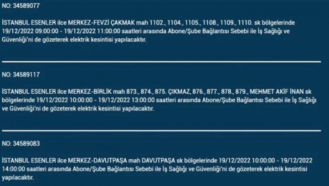 İstanbullular 19 Aralık'a dikkat, elektrik kesintisi bekleniyor! İşte planlı elektik kesintisinden etkilenecek ilçe ve mahalleler... 17