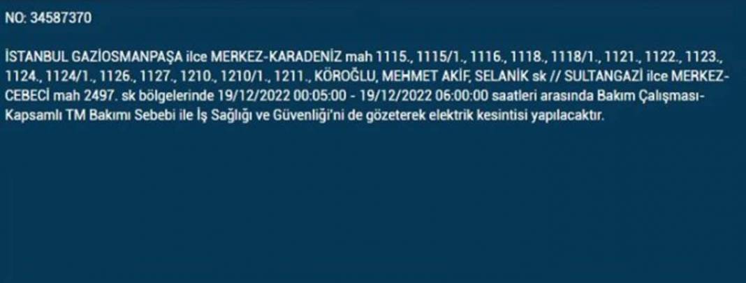 İstanbullular 19 Aralık'a dikkat, elektrik kesintisi bekleniyor! İşte planlı elektik kesintisinden etkilenecek ilçe ve mahalleler... 2