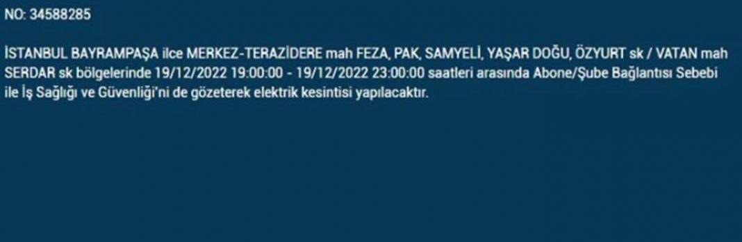 İstanbullular 19 Aralık'a dikkat, elektrik kesintisi bekleniyor! İşte planlı elektik kesintisinden etkilenecek ilçe ve mahalleler... 21