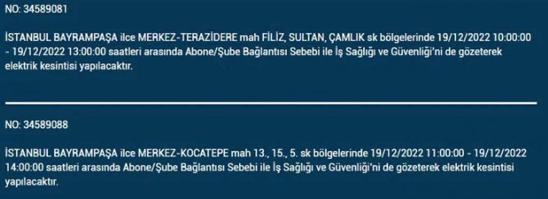 İstanbullular 19 Aralık'a dikkat, elektrik kesintisi bekleniyor! İşte planlı elektik kesintisinden etkilenecek ilçe ve mahalleler... 22