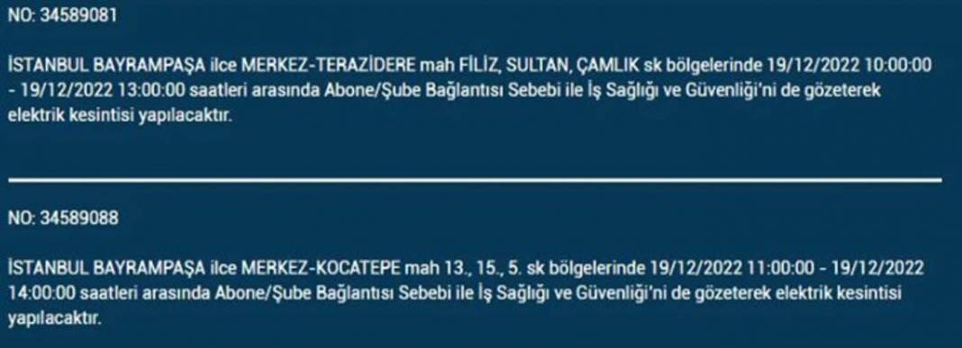 İstanbullular 19 Aralık'a dikkat, elektrik kesintisi bekleniyor! İşte planlı elektik kesintisinden etkilenecek ilçe ve mahalleler... 23