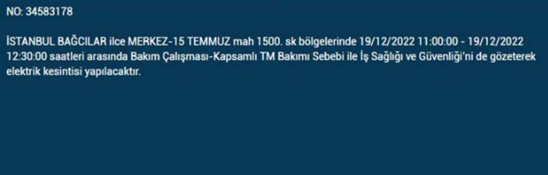 İstanbullular 19 Aralık'a dikkat, elektrik kesintisi bekleniyor! İşte planlı elektik kesintisinden etkilenecek ilçe ve mahalleler... 26