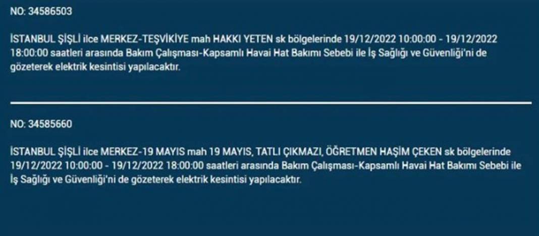 İstanbullular 19 Aralık'a dikkat, elektrik kesintisi bekleniyor! İşte planlı elektik kesintisinden etkilenecek ilçe ve mahalleler... 3