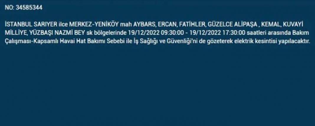 İstanbullular 19 Aralık'a dikkat, elektrik kesintisi bekleniyor! İşte planlı elektik kesintisinden etkilenecek ilçe ve mahalleler... 6