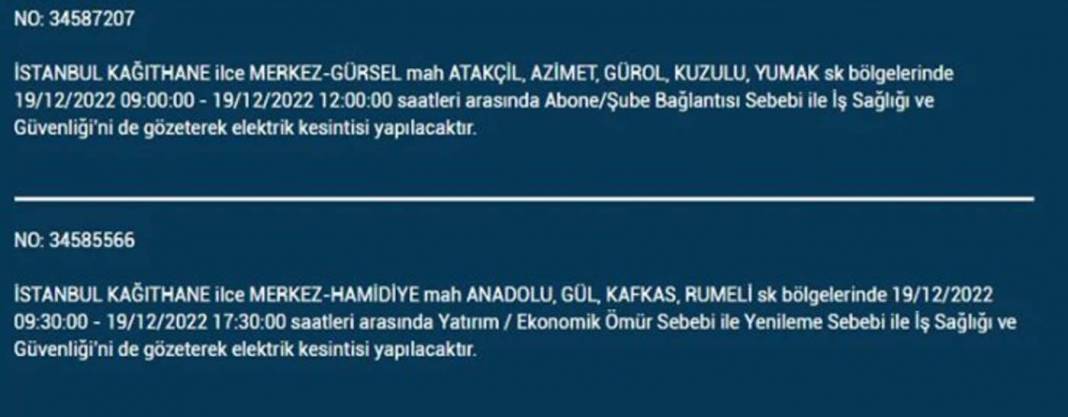 İstanbullular 19 Aralık'a dikkat, elektrik kesintisi bekleniyor! İşte planlı elektik kesintisinden etkilenecek ilçe ve mahalleler... 7