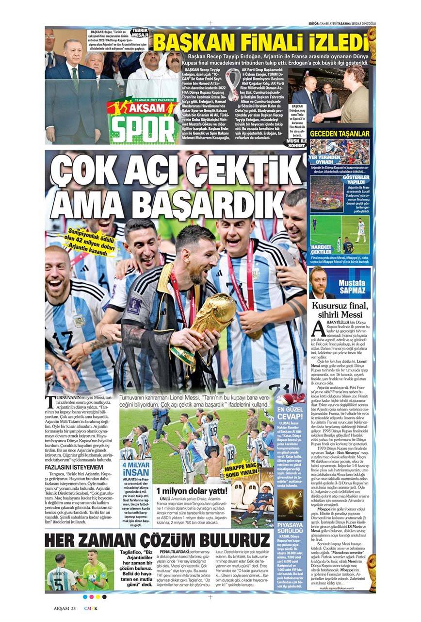 Spor manşetleri 19 Aralık 2022 Pazartesi | Messi'li Arjantin, Dünya Kupası'nda zafere uzandı 21