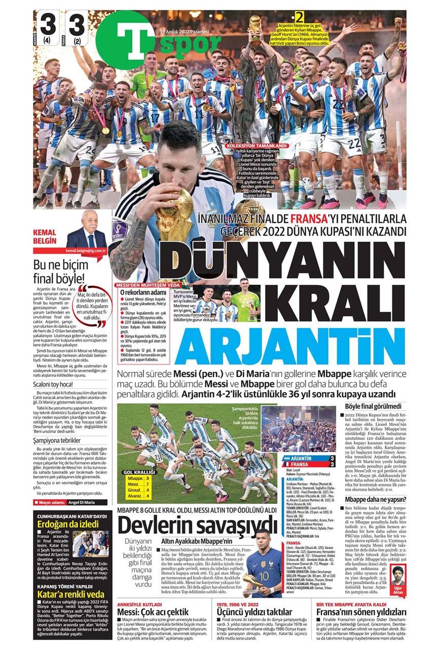 Spor manşetleri 19 Aralık 2022 Pazartesi | Messi'li Arjantin, Dünya Kupası'nda zafere uzandı 23