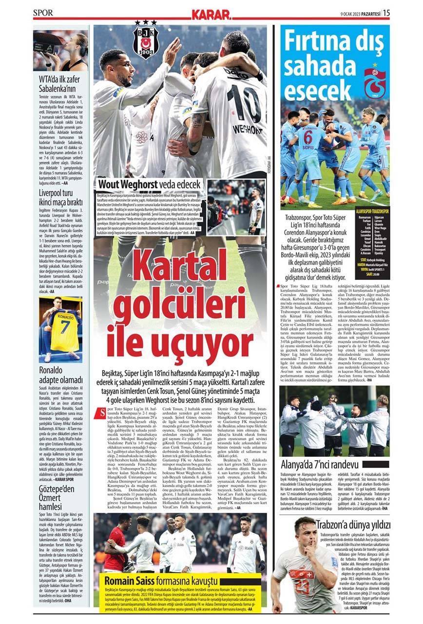 Günün spor manşetleri 9 Ocak 2023 Pazartesi | Galatasaray, Fenerbahçe'yi Kadıköy'de devirdi 7