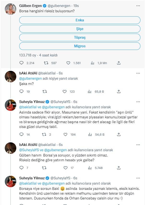 Borsa ile ilgili Twitter da anket yapan Gülben Ergen'e gizli reklam uyarısı: Ceza alırsın 2