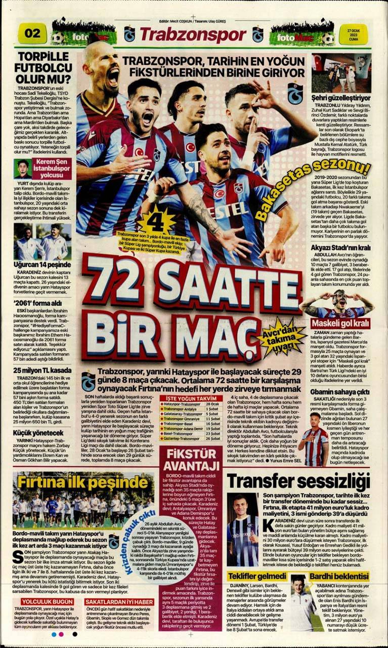 Günün spor manşetleri 27 Ocak 2023 Cuma | Fenerbahçe, Galatasaray, Beşiktaş ve Trabzonspor'dan son gelişmeler 10