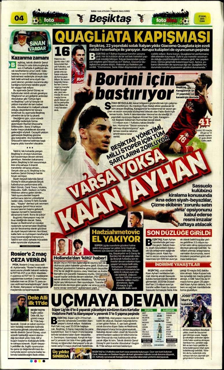 Günün spor manşetleri 27 Ocak 2023 Cuma | Fenerbahçe, Galatasaray, Beşiktaş ve Trabzonspor'dan son gelişmeler 15