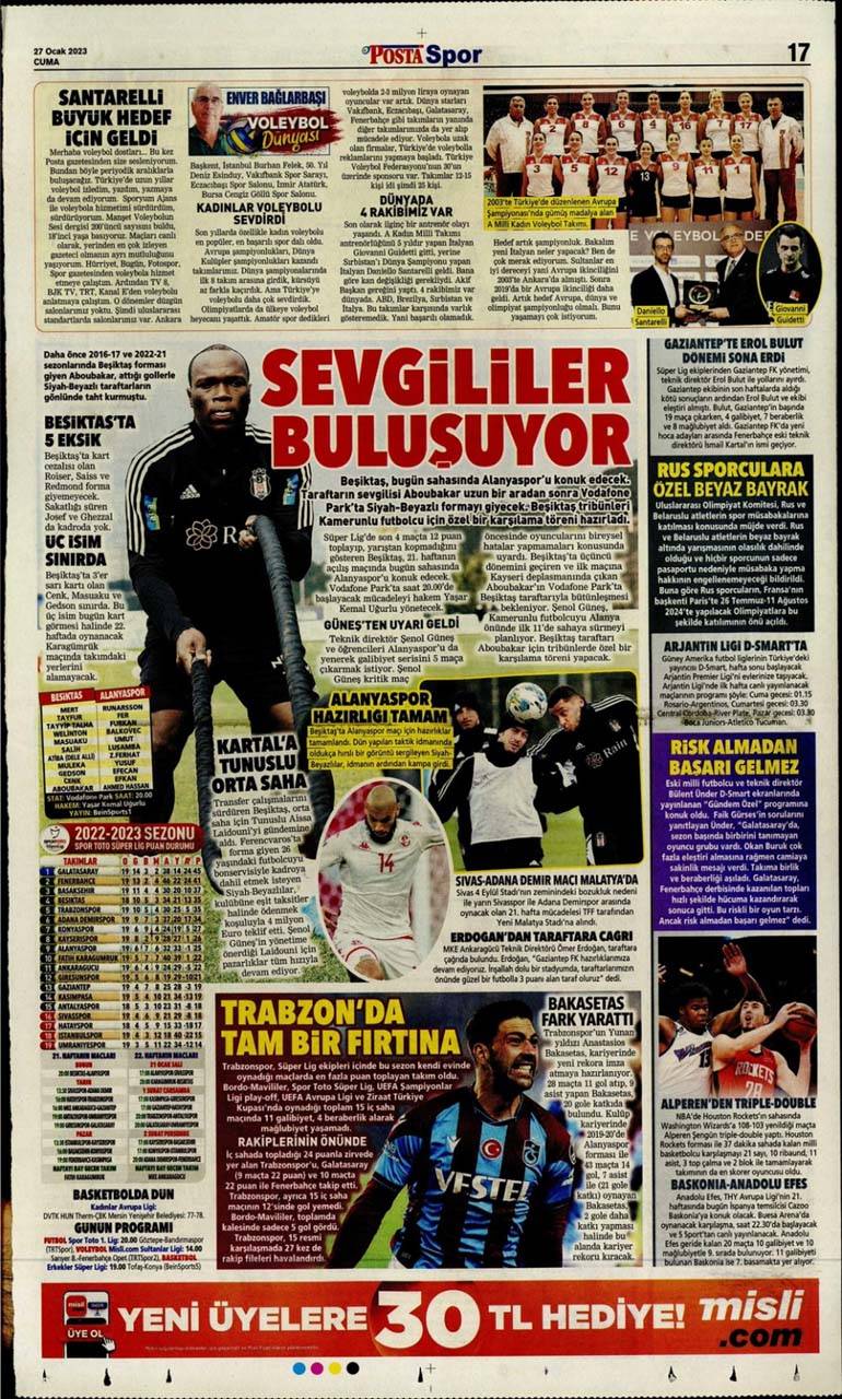 Günün spor manşetleri 27 Ocak 2023 Cuma | Fenerbahçe, Galatasaray, Beşiktaş ve Trabzonspor'dan son gelişmeler 26