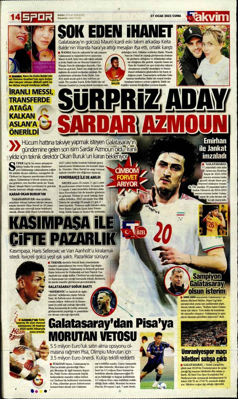 Günün spor manşetleri 27 Ocak 2023 Cuma | Fenerbahçe, Galatasaray, Beşiktaş ve Trabzonspor'dan son gelişmeler 30