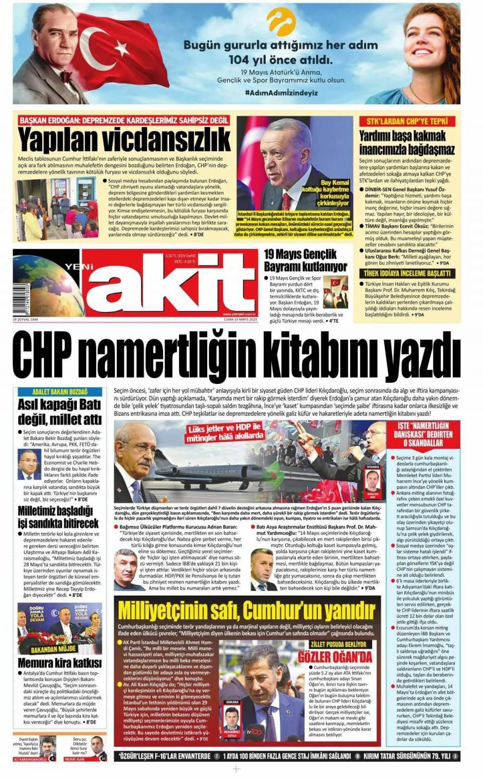 O gazete Kılıçdaroğlu, için öyle bir manşet attı ki! 19 Mayıs 2023 gazete manşetleri 3