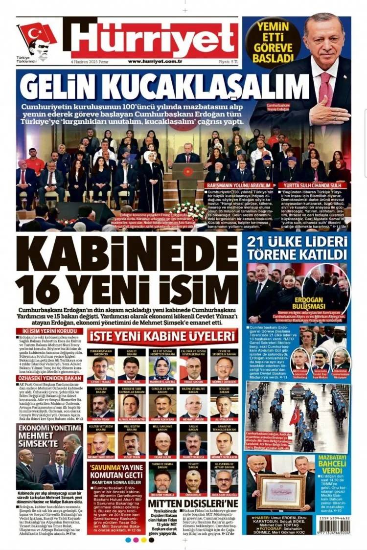 Türkiye Yüzyılı'nın kabinesini hangi gazete nasıl gördü? İşte 4 Haziran Pazar gazete manşetleri! 2