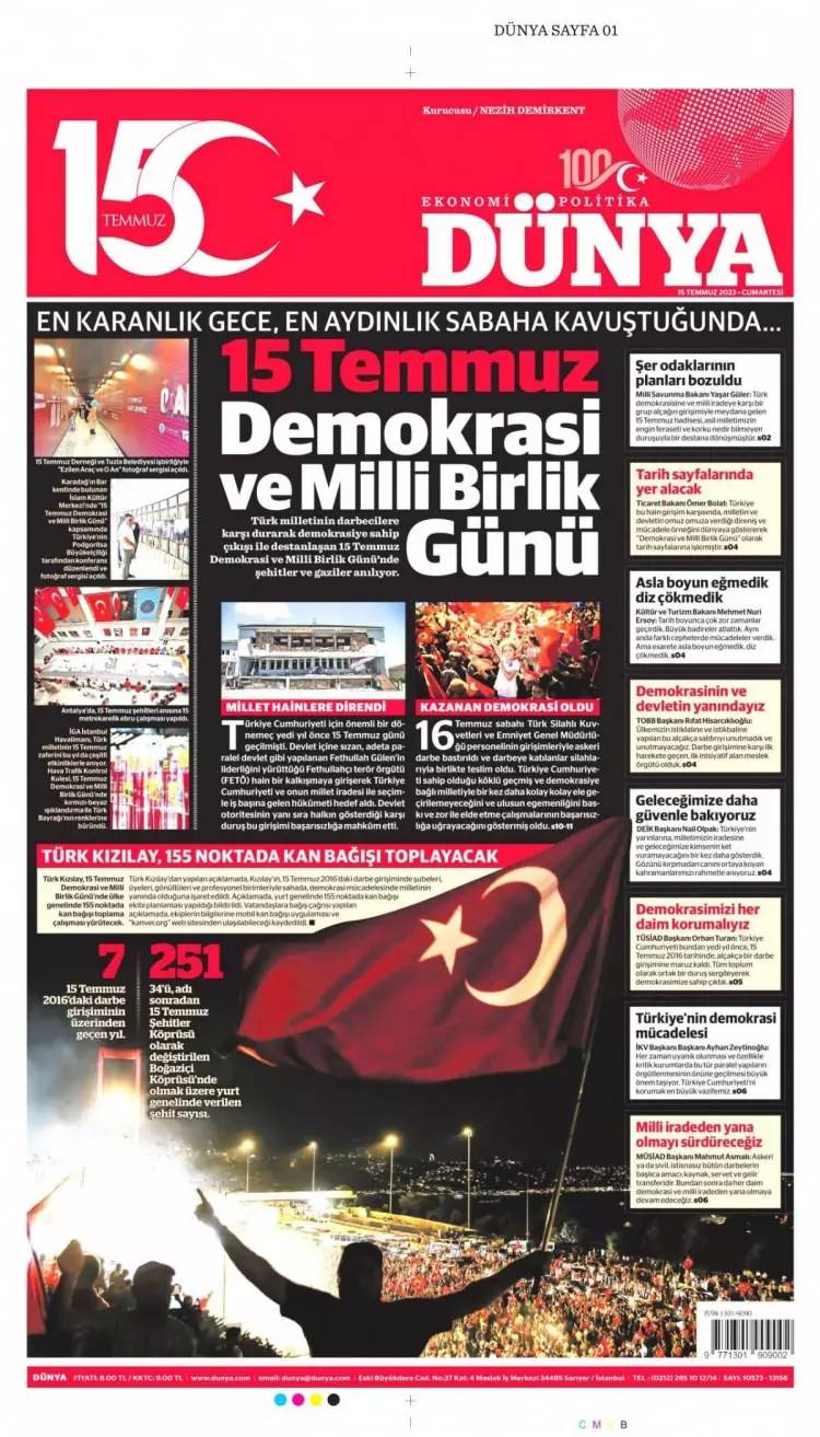 İşte 15 Temmuz 2023 gazete manşetleri: Türkiye geçilmez, vatan yoksa gelecek de yok 8