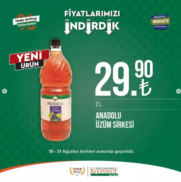 Tarım Kredi Kooperatifi 18 31 Ağustos tarihleri arası büyük indirimli ürün listesini yayınladı 18