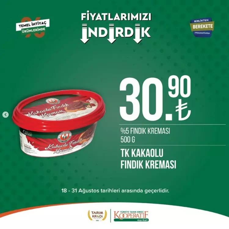 Tarım Kredi Kooperatifi 18 31 Ağustos tarihleri arası büyük indirimli ürün listesini yayınladı 31