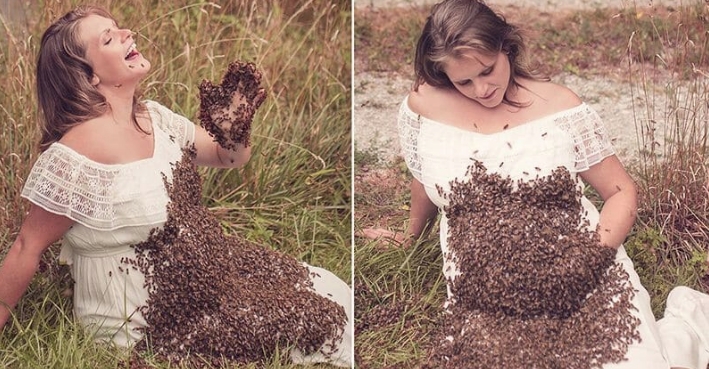 Hamile kadının arılarla şovu korkunç bitti 5