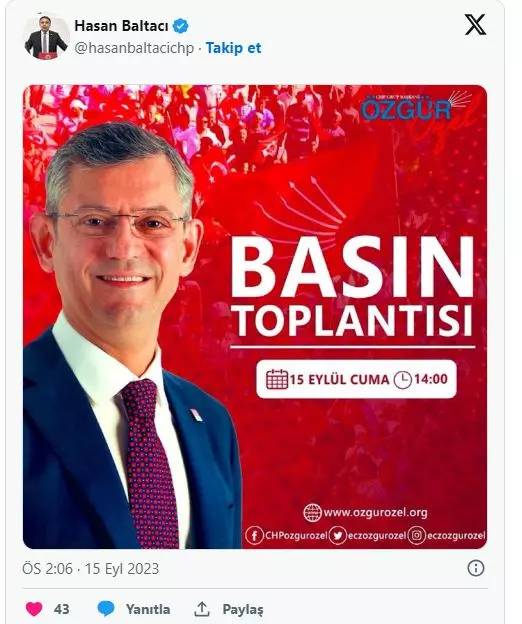 CHP genel başkanlığına aday olduğunu açıklayan Özgür Özel'e  art arda tebrik mesajı, ilk tebrik İmamoğlu'ndan 11