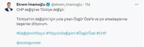 CHP genel başkanlığına aday olduğunu açıklayan Özgür Özel'e  art arda tebrik mesajı, ilk tebrik İmamoğlu'ndan 2