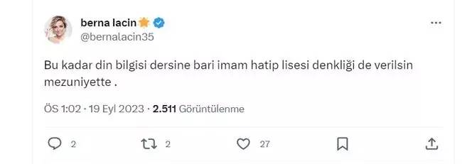 Berna Laçin, yine bir skandala imza attı! Din dersini hedef aldı, paylaşımına tepki yağdı 5