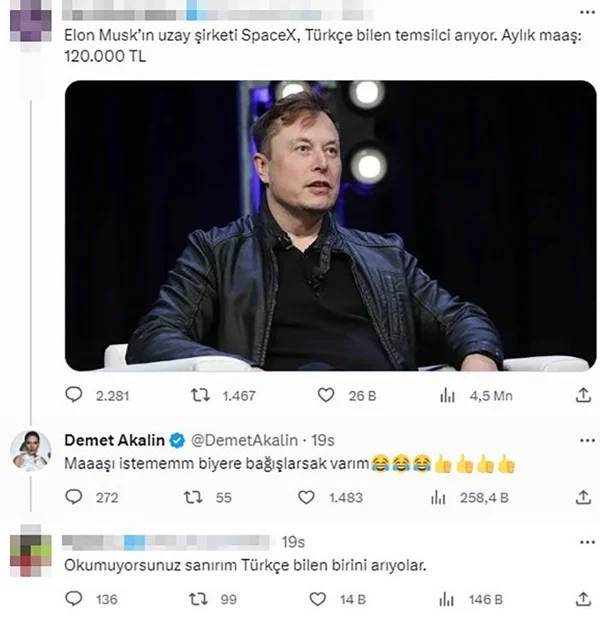 Elon Musk'ın Türkçe bilen eleman ilanına Demet Akalın başvurdu! Türkçesiyle alay konusu oldu! 5