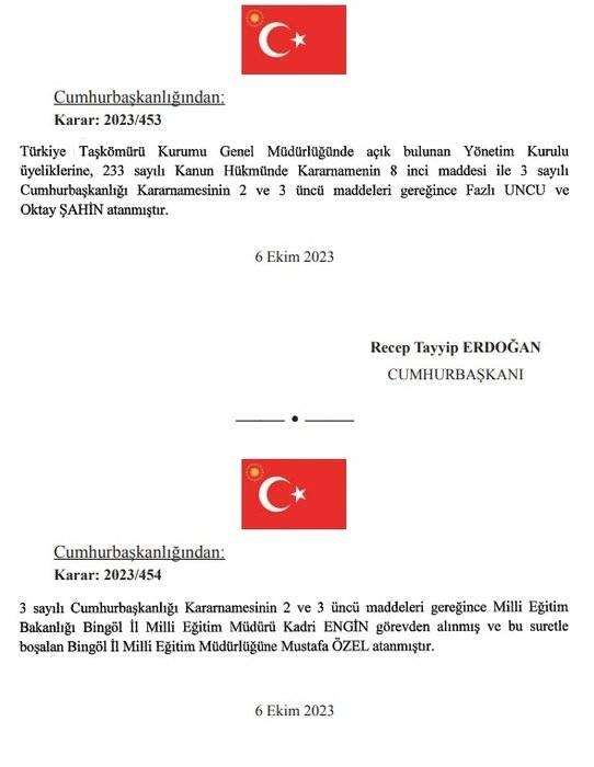 Başkan Erdoğan tarafından bir çok kamu kurumlarına  atama yapıldı, Atama kararları resmi gazetede yayımlandı 10