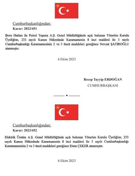 Başkan Erdoğan tarafından bir çok kamu kurumlarına  atama yapıldı, Atama kararları resmi gazetede yayımlandı 9