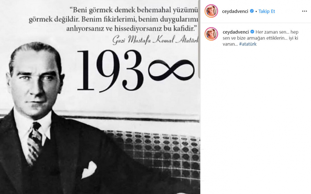 Ünlülerden 10 Kasım mesajlarI! Ünlü isimler Atatürk'ü saygı ve özlemle andı 6