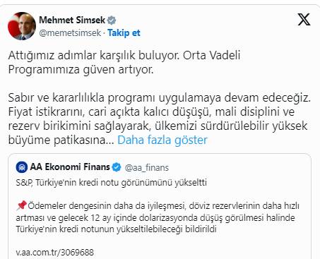 Uluslararası kredi derecelendirme kuruluşu Standard & Poor's (S&P), Türkiye'nin kredi notunu pozitife çevirdi 9