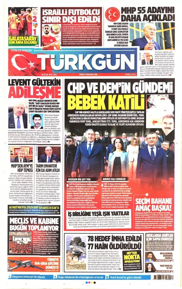 Kirli ittifak: 16 Ocak Salı tüm gazete manşetleri 14