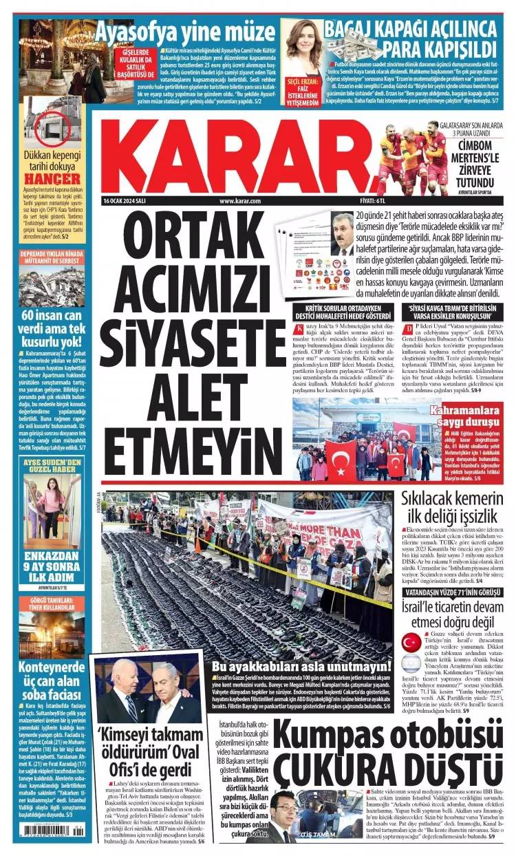 Kirli ittifak: 16 Ocak Salı tüm gazete manşetleri 20