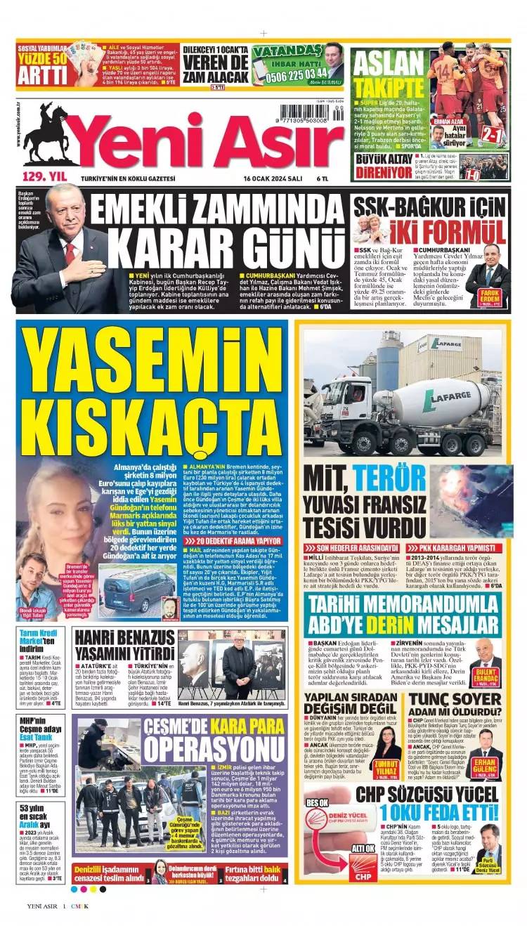 Kirli ittifak: 16 Ocak Salı tüm gazete manşetleri 22